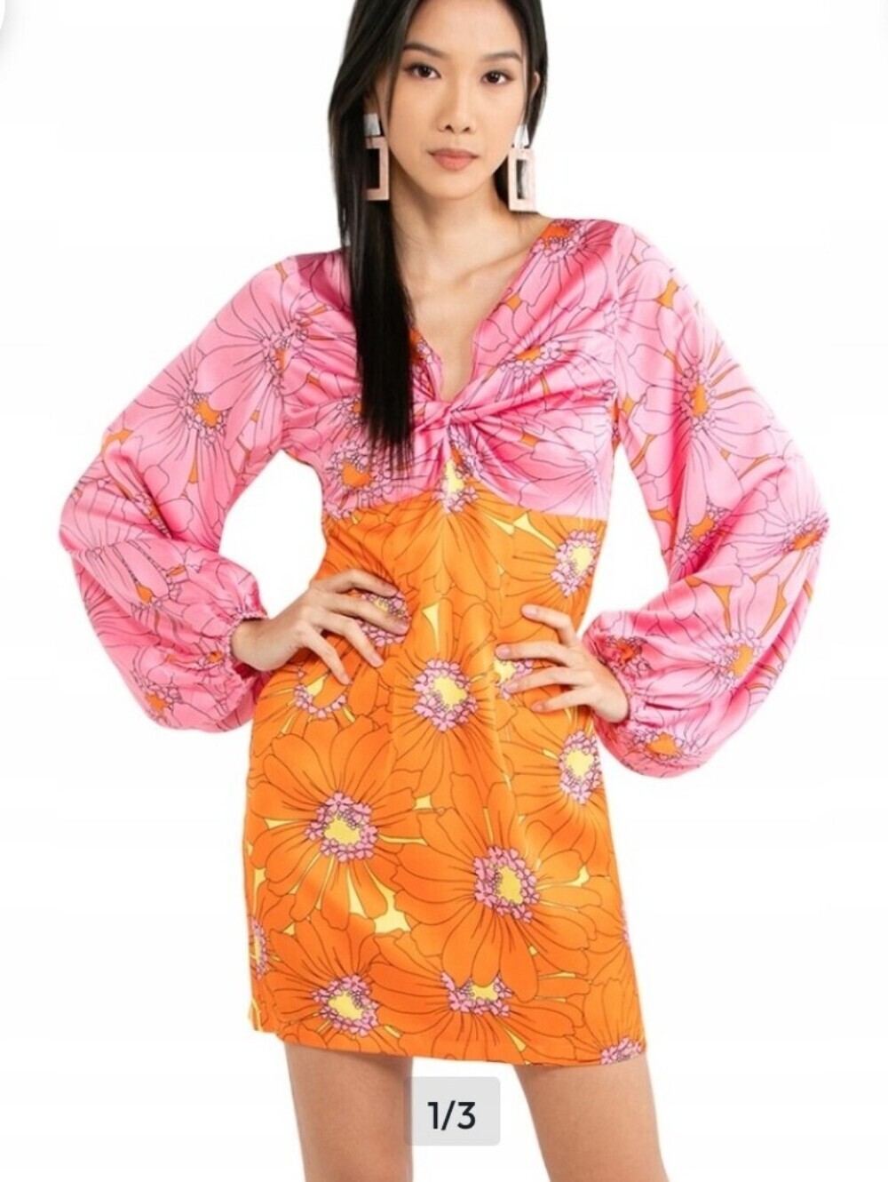 Never Fully Dressed Iris Floral Block Print Mini Dress 10 Orange Pink Bow Back